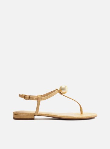 Arezzo — Sandália Nude Palha Slim Metais Duo