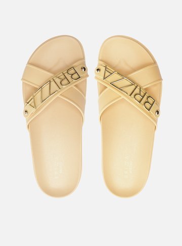 Slide Bege Tiras Cruzadas Brizza