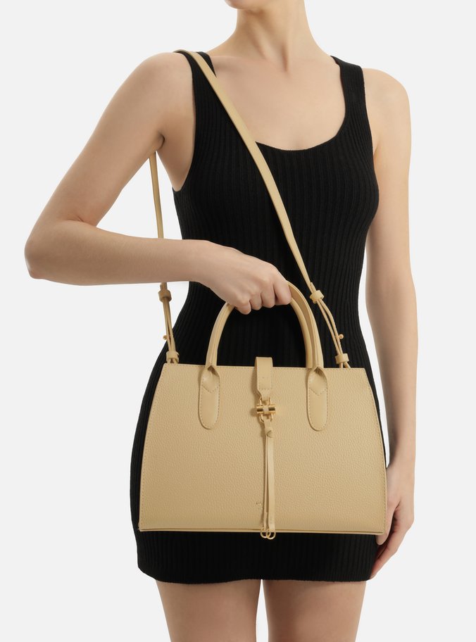 Bolsa Tote Bege Grande Metal Tiras Frontais