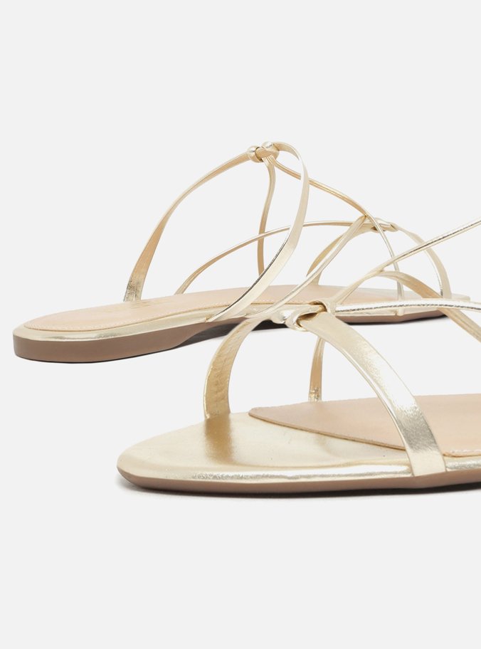 Rasteira Dourada Flat Tiras