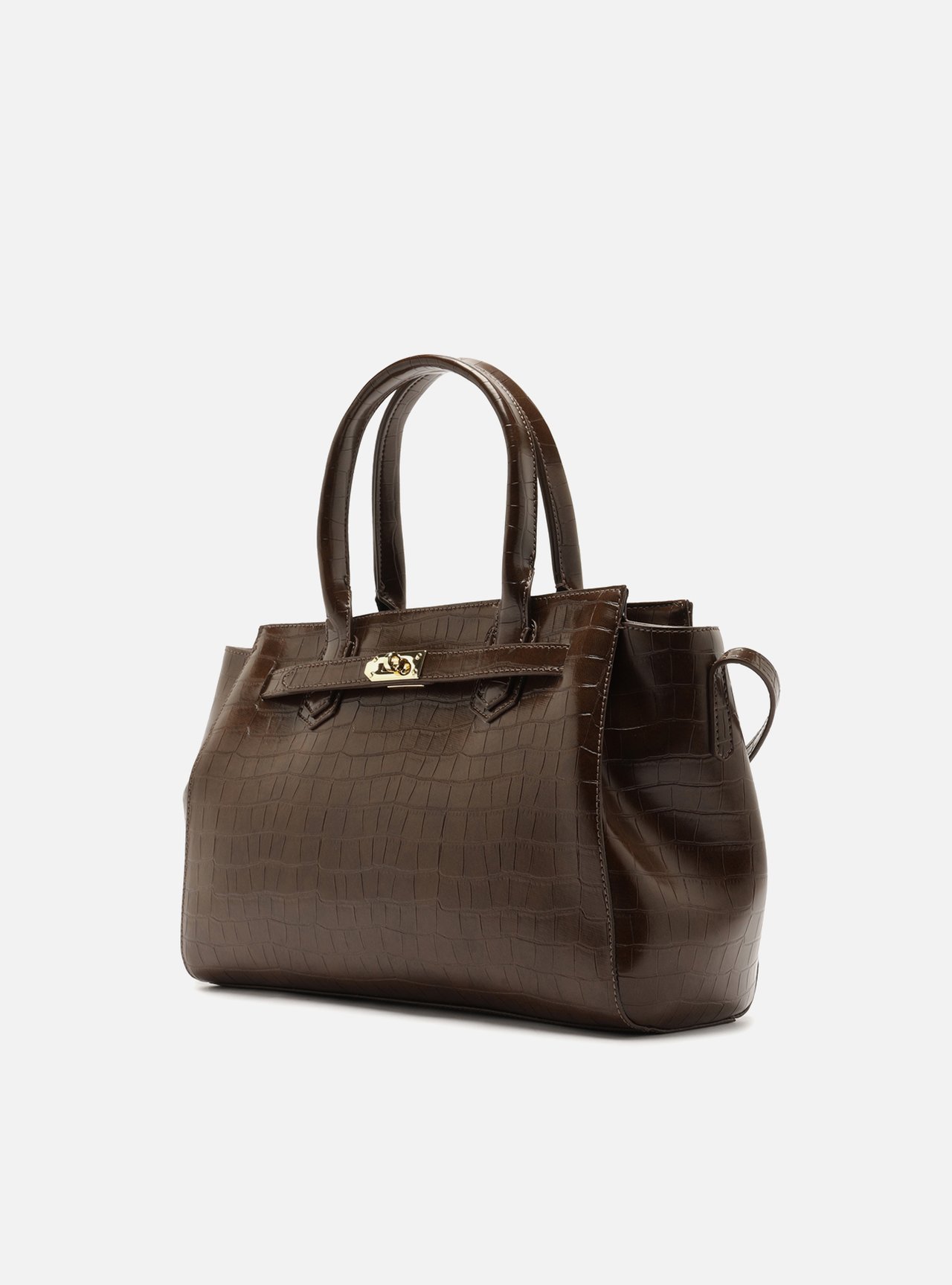 Bolsa Tote Marrom Média Croco Metais Dourados — foto 2