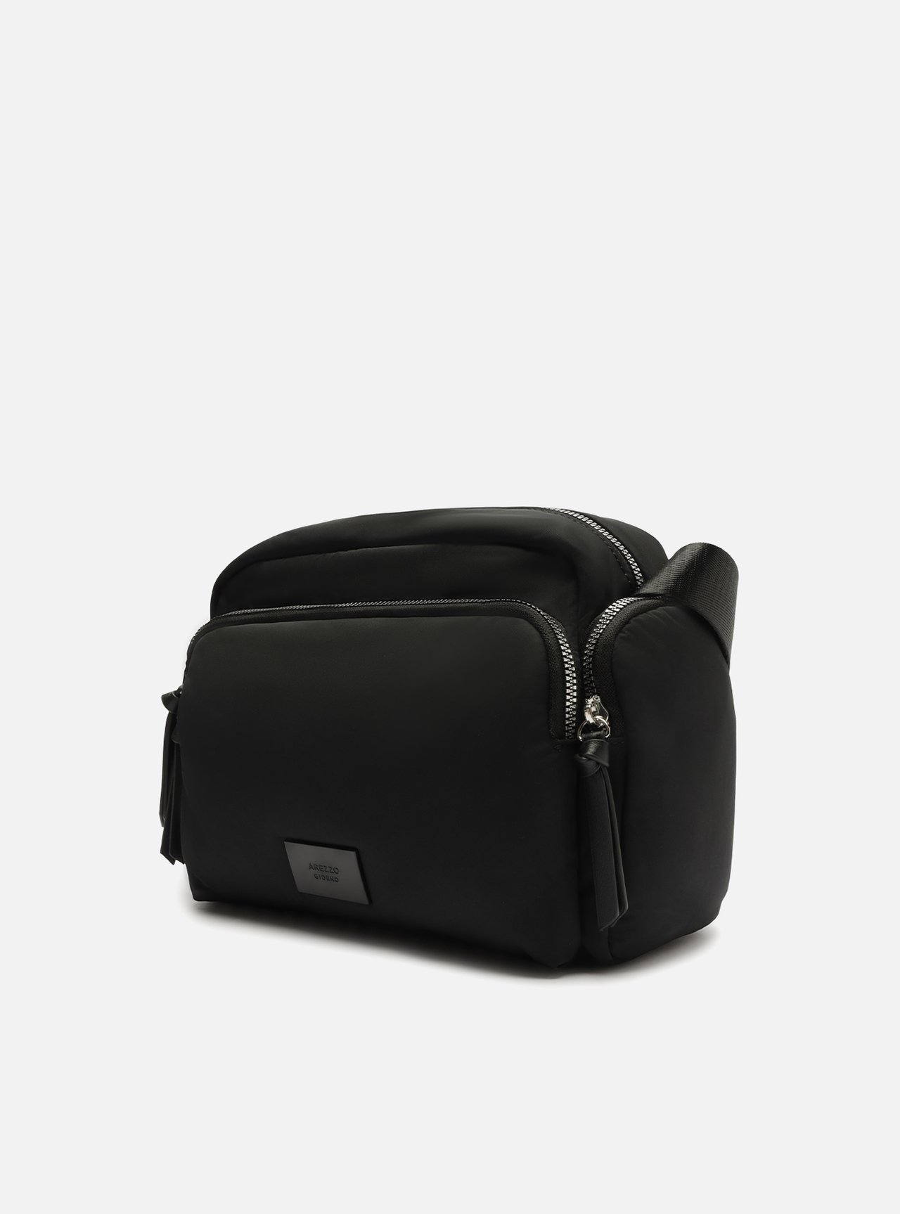 Bolsa Tiracolo Preta Nylon Média Bolso — foto 2