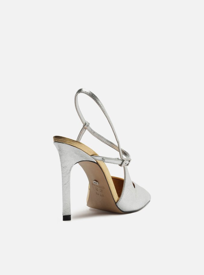Scarpin Prateado Salto Alto Slingback Cruzado