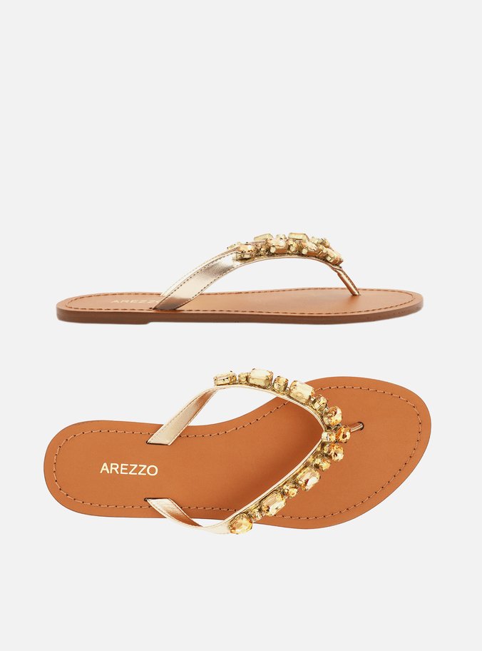 Rasteira Dourada Flip Flop Pedrarias