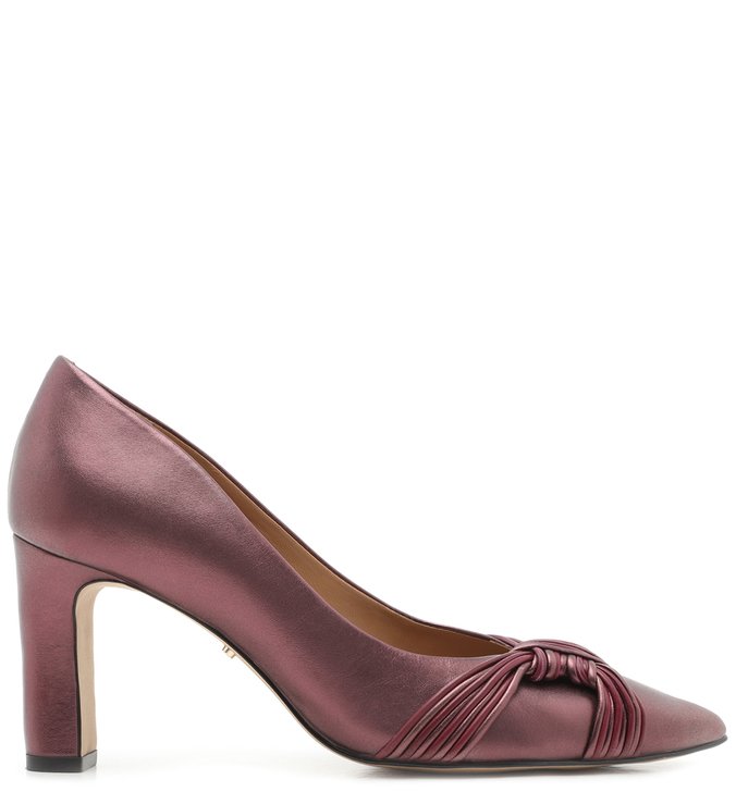Scarpin Vermelho Couro Salto Bloco Raspberry Metal