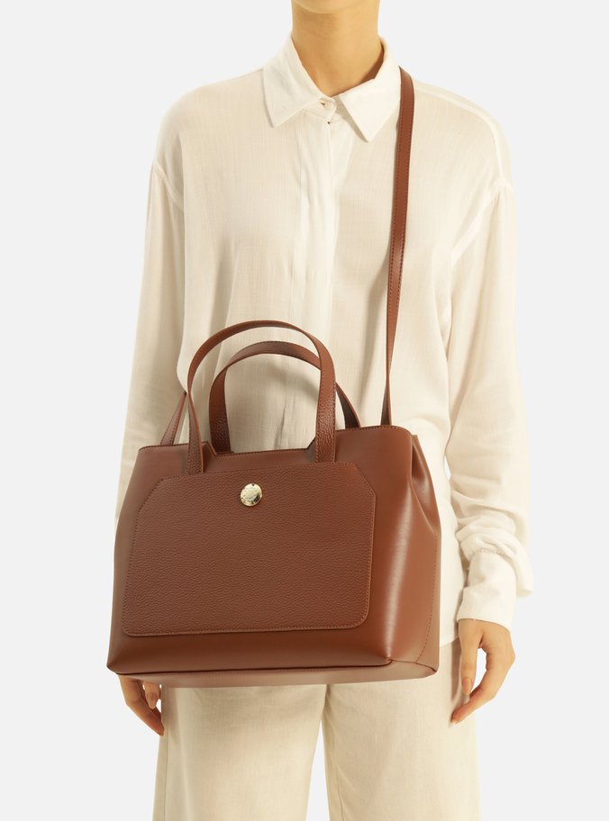 Bolsa Tote Marrom Média Botão Metal