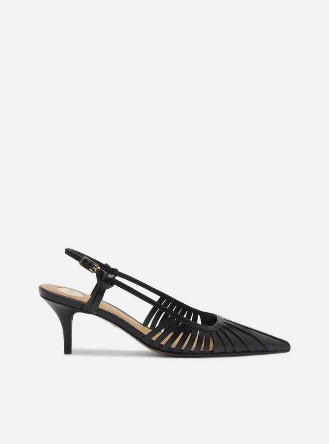 Scarpin Preto Salto Fino Fivela Slingback