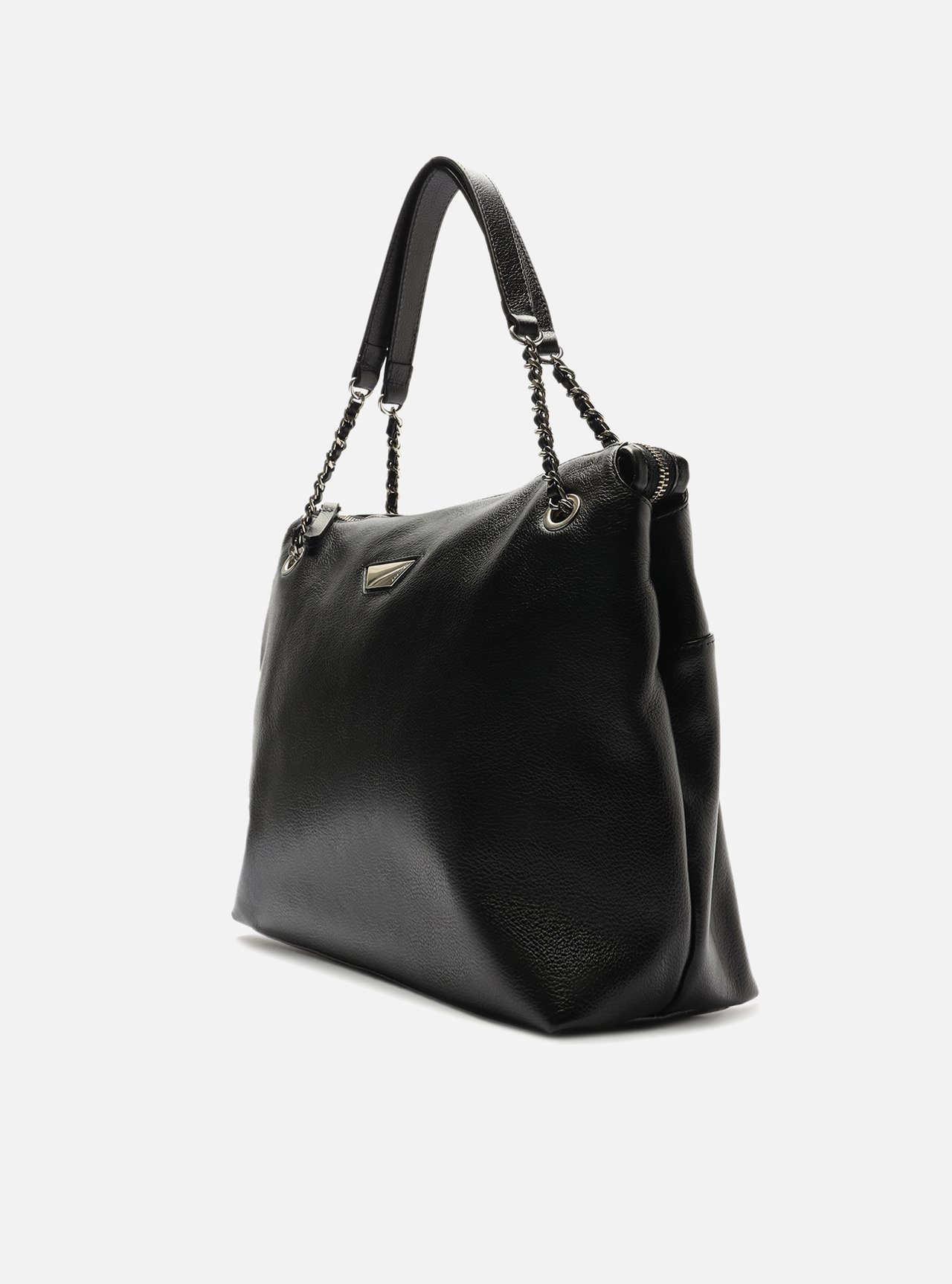 Bolsa Shopping Preta Couro Grande Metal — foto 2