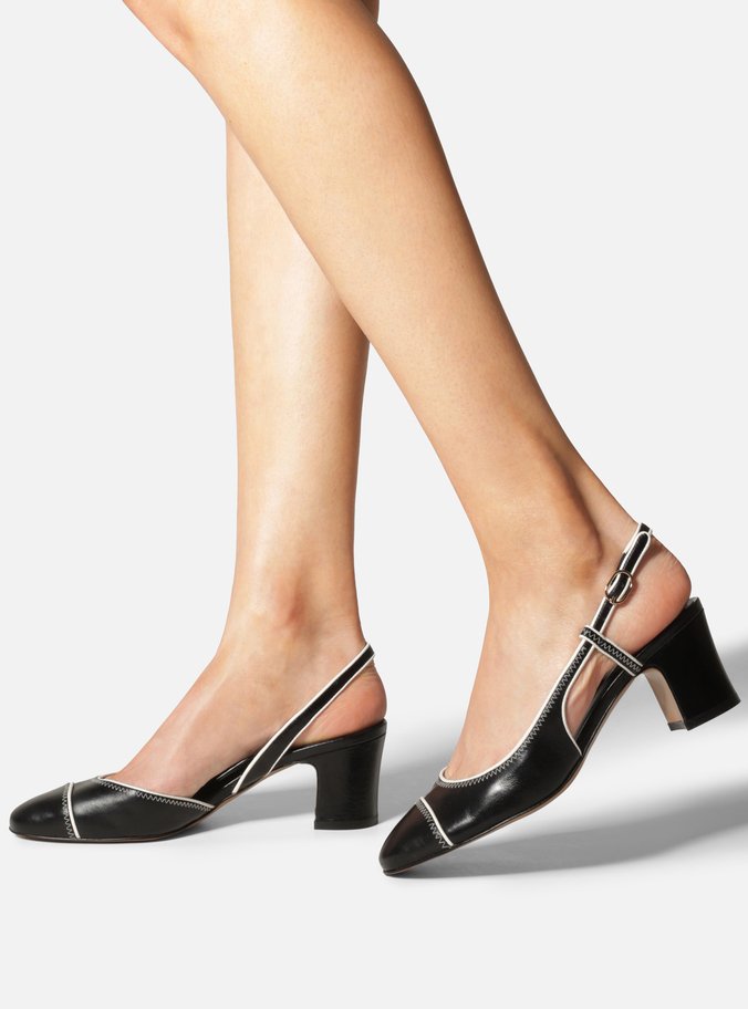 Scarpin Preto Salto Bloco Fivela Slingback