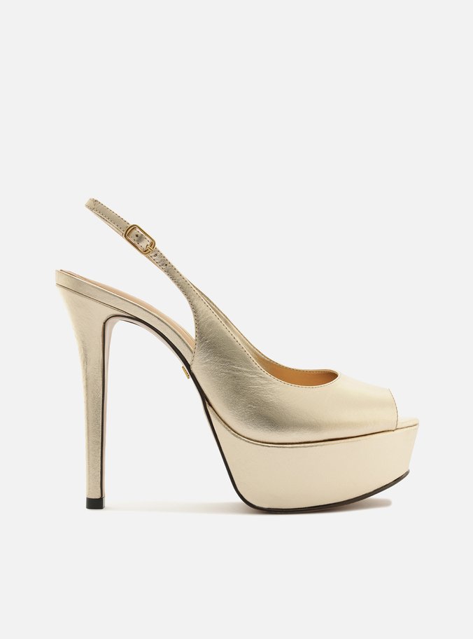Scarpin Dourado Couro Meia Pata Slingback
