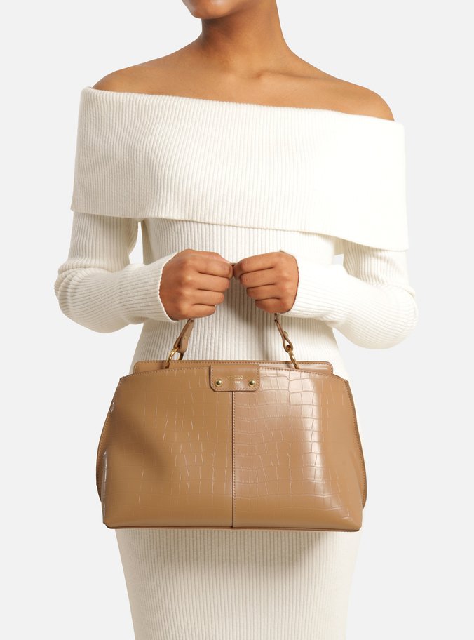 Bolsa Tote Bege Croco Média Alças