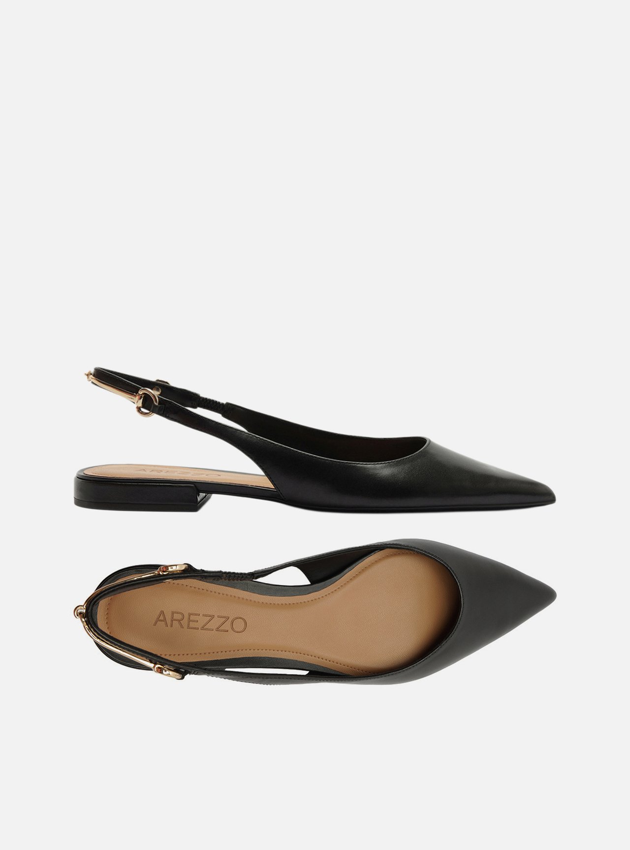 Sapatilha Preta Couro Bico Fino Slingback Metais — foto 5