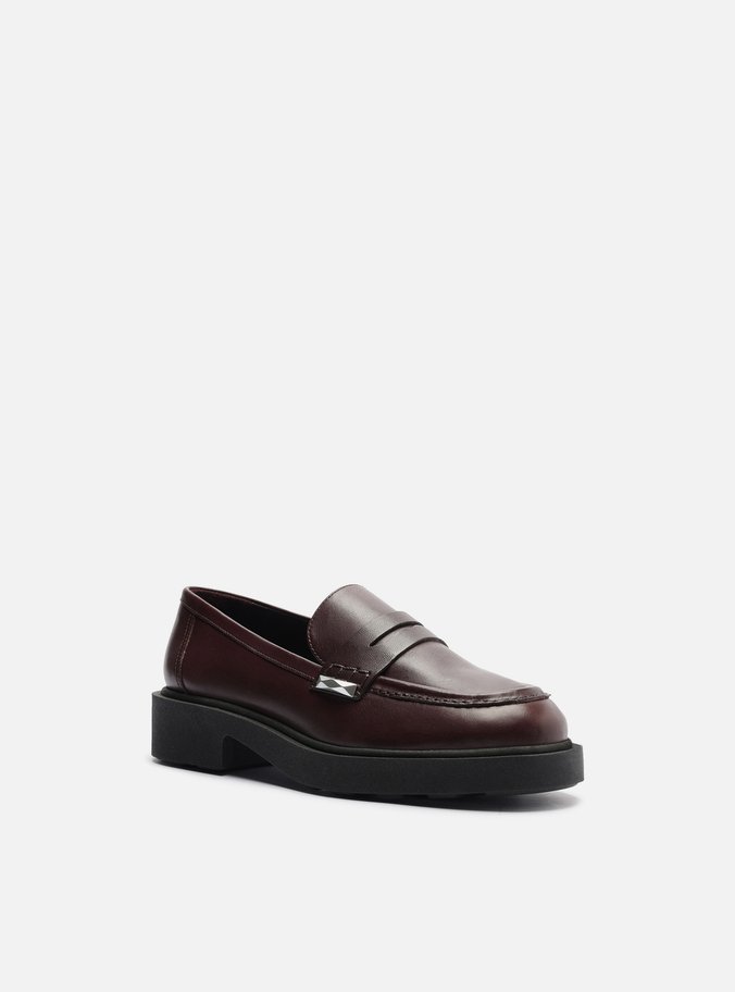 Mocassim Marrom Couro Bloco Tira Detalhe