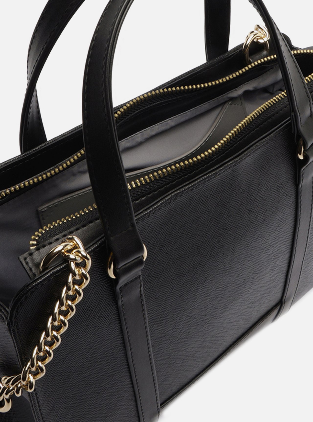 Bolsa Tote Preta Texturizada Grande Corrente — foto 4