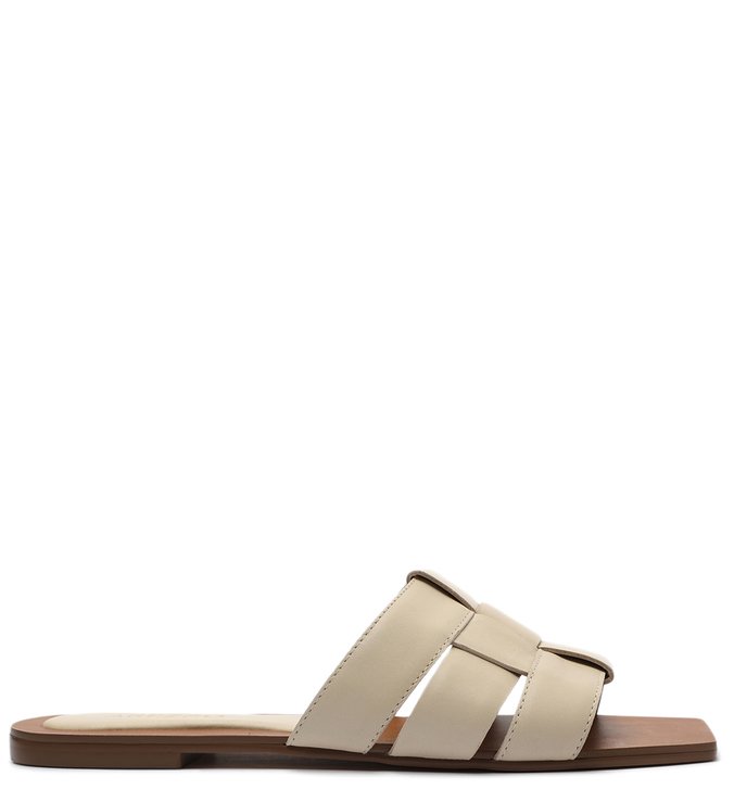 Rasteira Off-White Couro Tiras