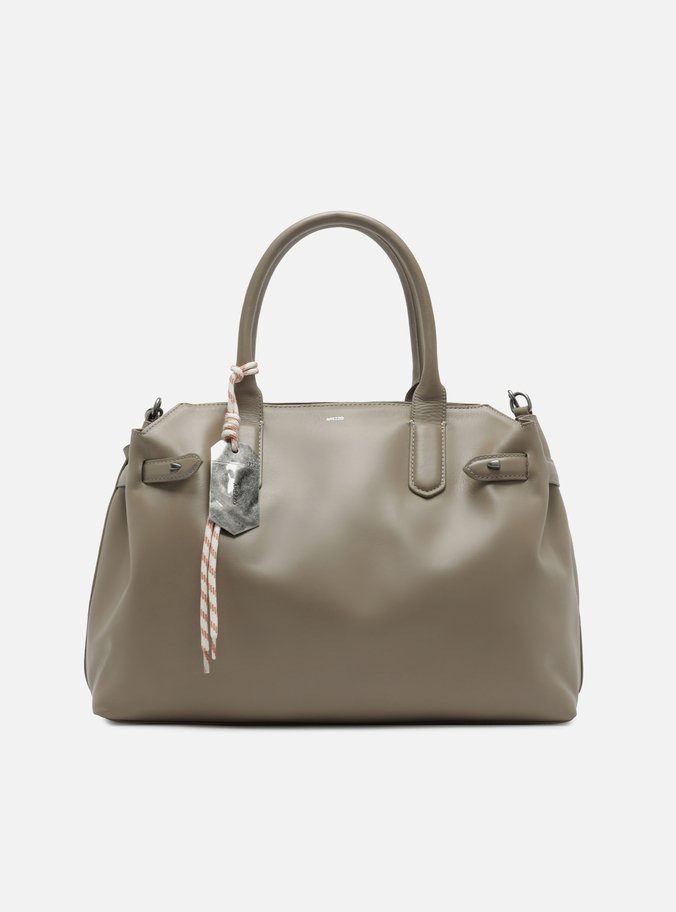 Bolsa Tote Cinza Couro Grande Bag Charm Metal