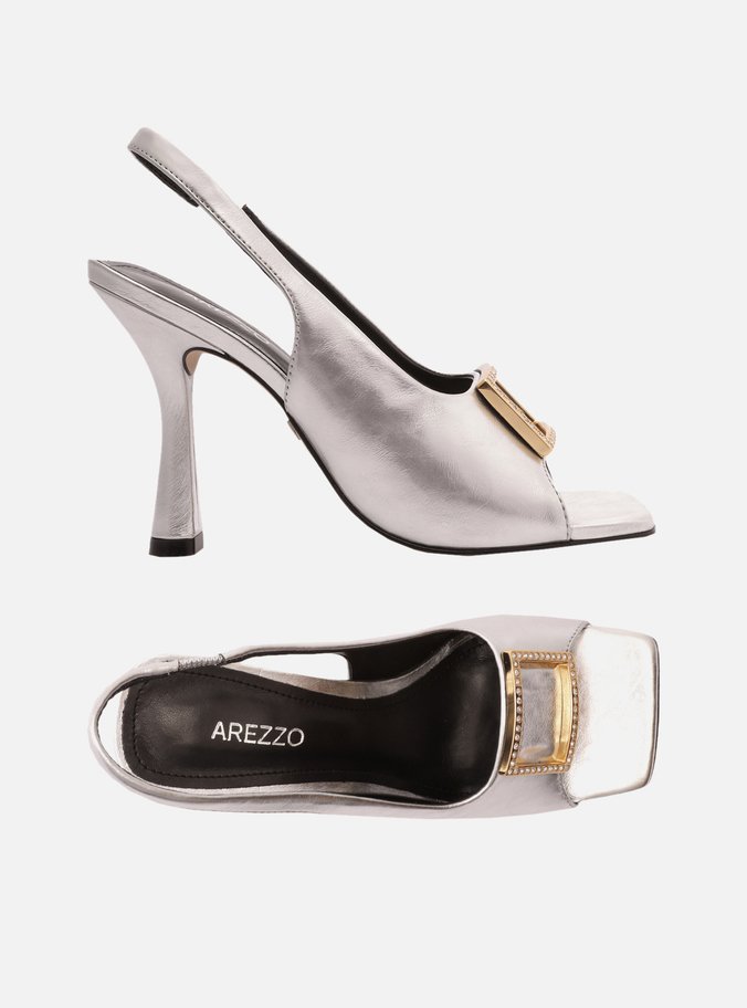 Sandália Prata Couro Salto Fino Slingback Gigi