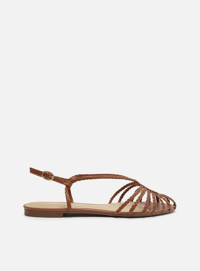 Sandália Rasteira Marrom Tiras Huarache