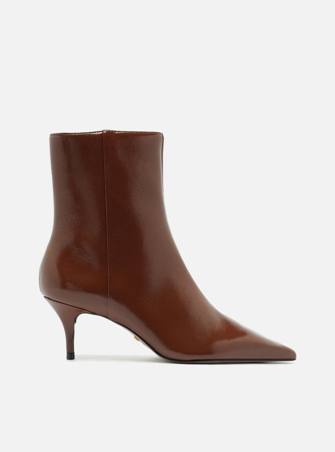 Bota Marrom Couro Cano Curto Salto Baixo