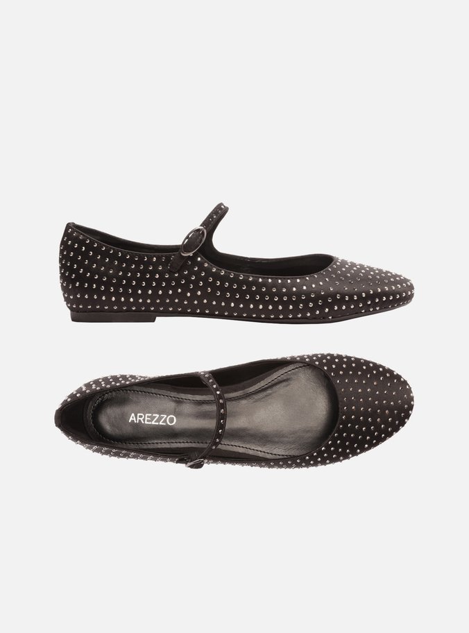Sapatilha Preta Bico Redondo Strass Charlotte