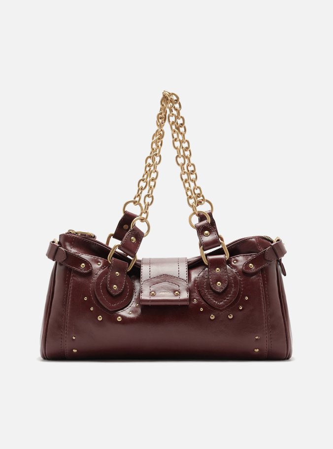 Bolsa Tote Vermelha Couro Grande Rebites