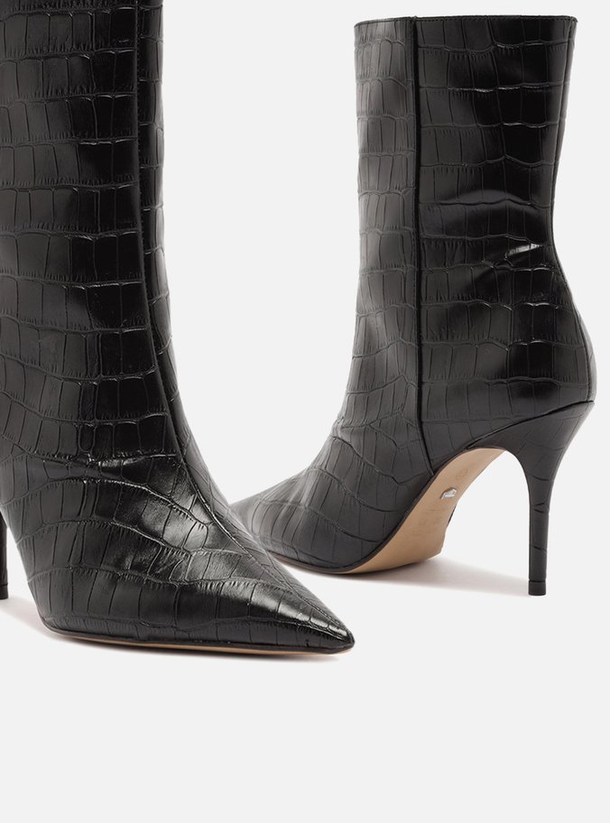 Bota Preta Croco Cano Médio Salto Fino