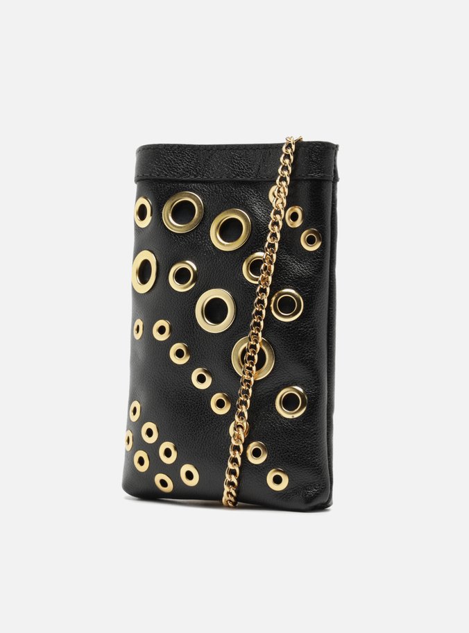 Mini Bag Preta Couro Porta-Celular Ilhoses