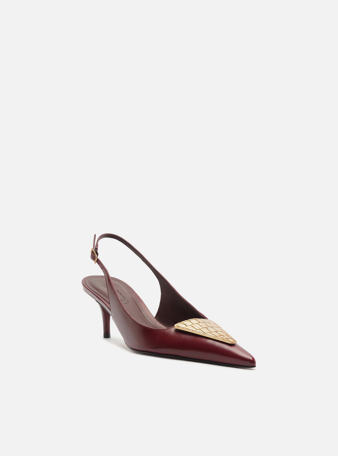 Scarpin Bordô Couro Salto Fino Metais Slingback — foto 2