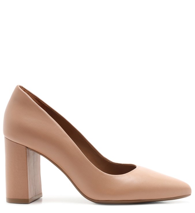 Scarpin Couro Salto Médio Bloco Bico Fino Neo Blush