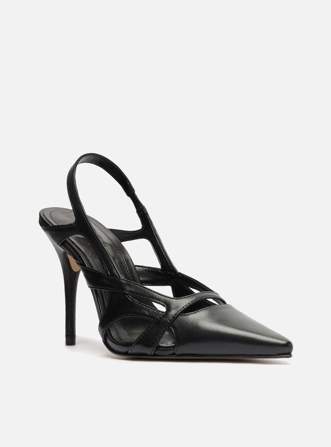 Scarpin Preto Couro Salto Alto Bico Fino Hazel