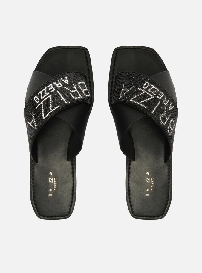 Rasteira Preta Tira Strass Brizza Glam
