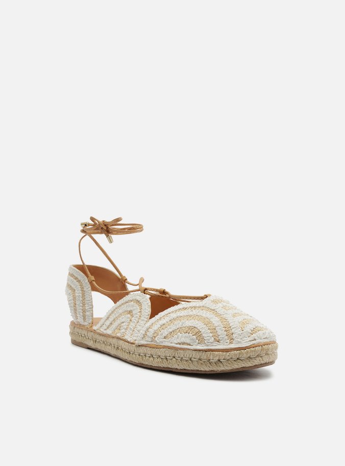 Espadrille Natural Bordada Rasteira Amarração