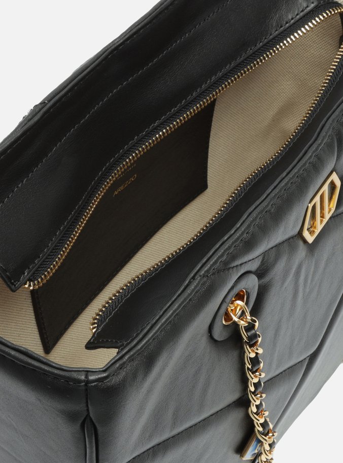 Bolsa Shopping Preta Couro Grande Pingentes