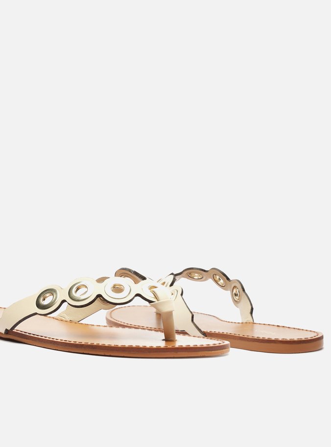 Rasteira Off-White Bico Redondo Argolas