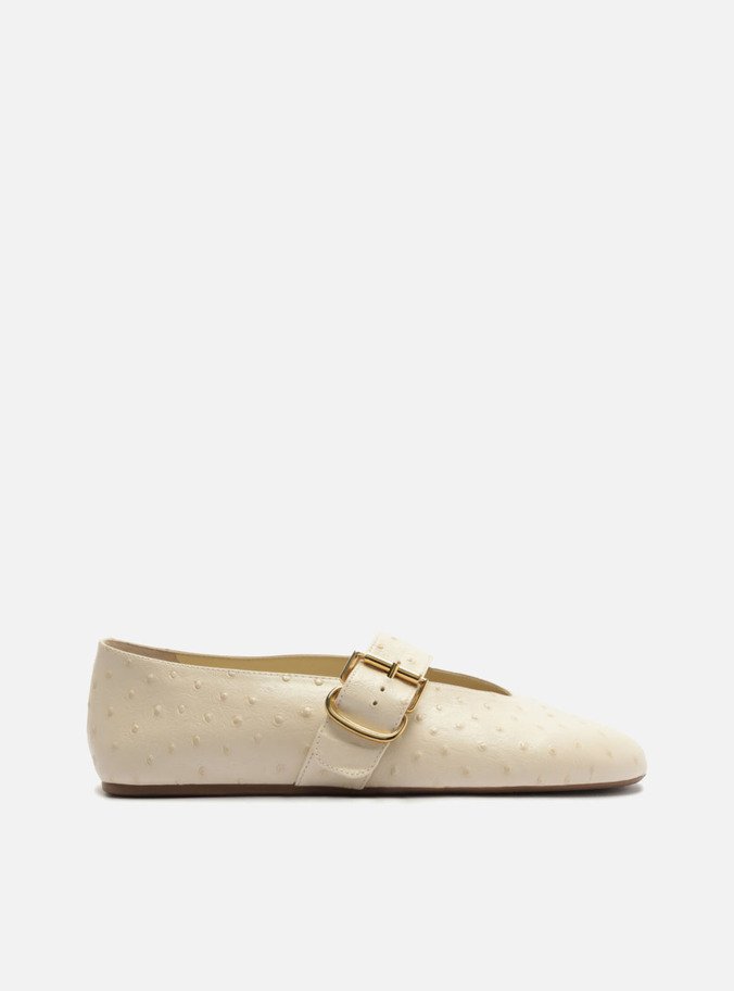 Sapatilha Off White Textura Fivela Dourada