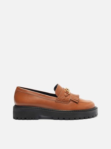 Mocassim Marrom Couro Bico Redondo Barbicacho