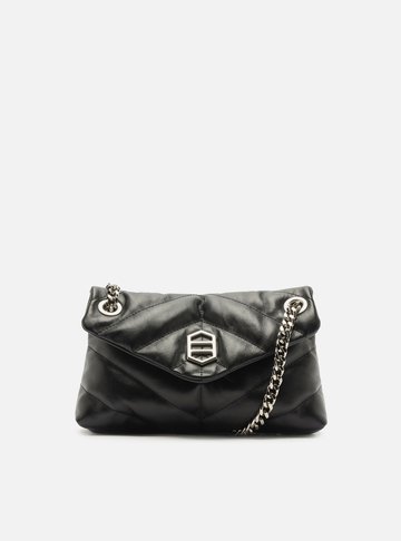Bolsa Tiracolo Preta Couro Matelassê Média
