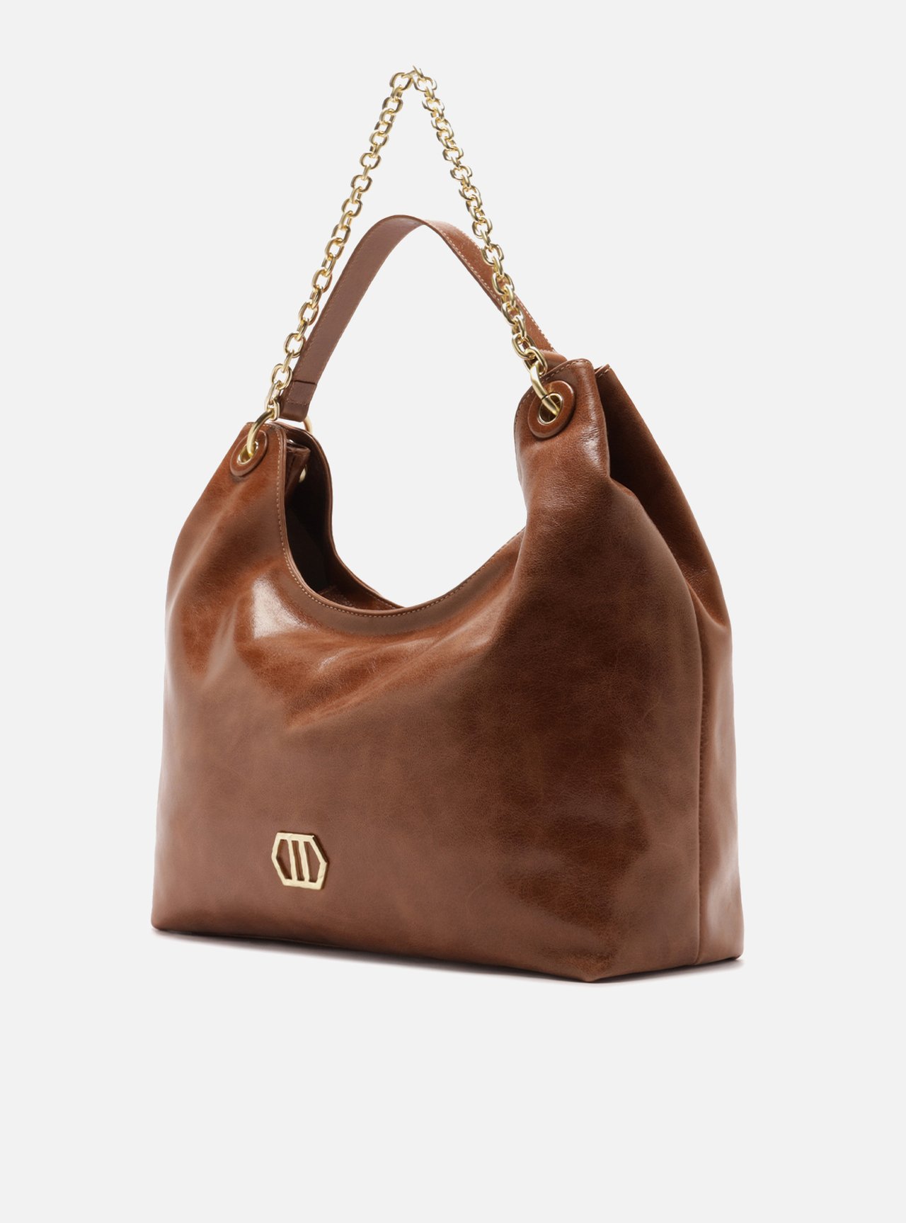 Bolsa Hobo Marrom Couro Grande Metal Geométrico — foto 2