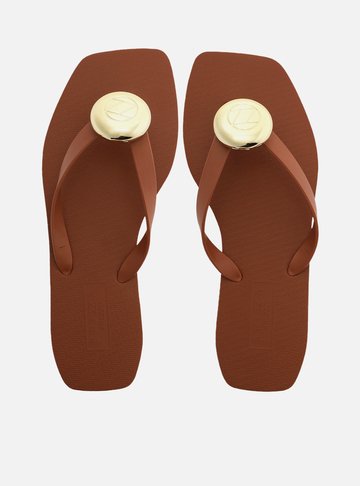 Chinelo de Dedo Marrom Square Tiras Largas
