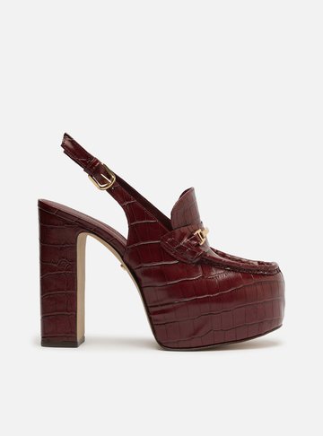 Loafer Vermelho Croco Salto Bloco Meia Pata