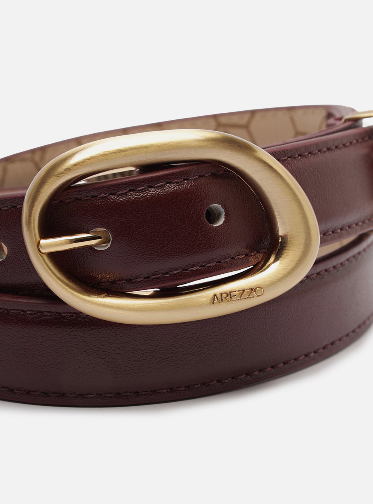 Cinto Vermelho Couro Fivela Oval Dourado — foto 4