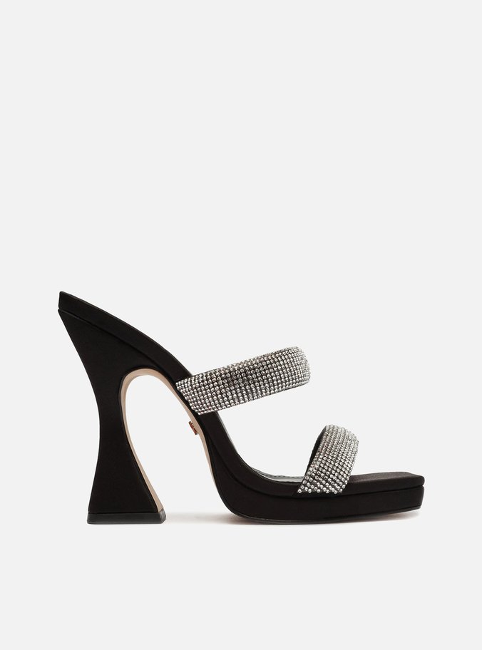 Sand lia Preta Salto Flare Aberta Strass Glam Arezzo