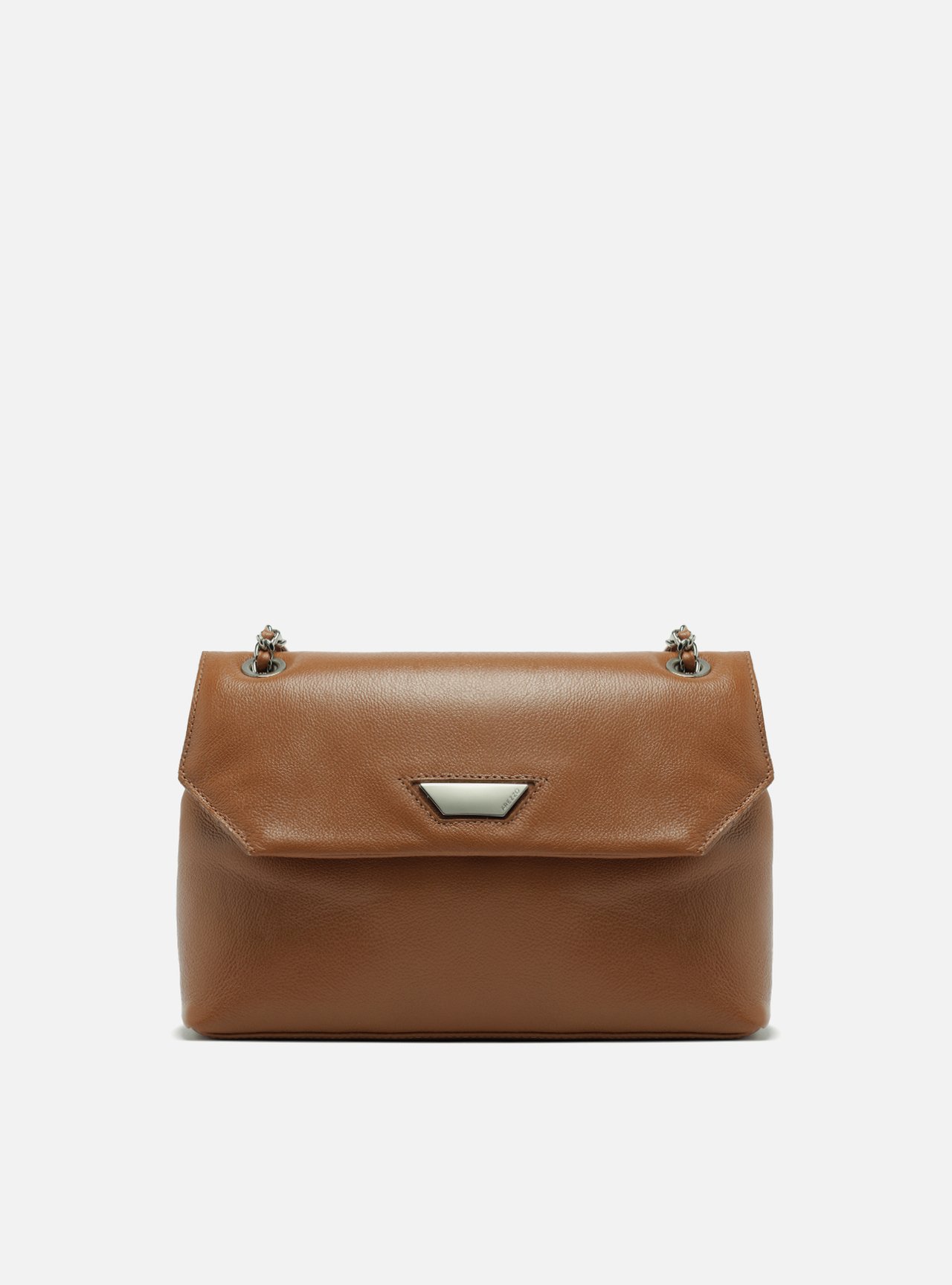 Bolsa Tiracolo Marrom Couro Média Lapela Metal