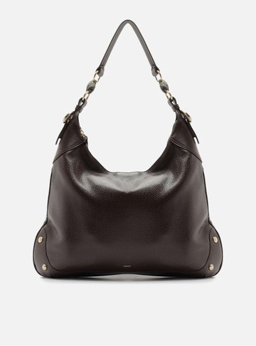 Bolsa Hobo Marrom Couro Worn Grande Metais