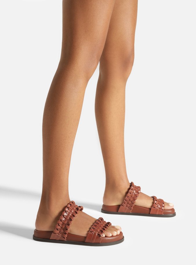 Sandália Papete Marrom Tiras Tramadas