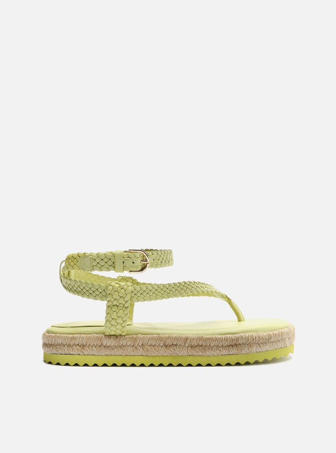 Sandália Rasteira Verde Flatform Palha