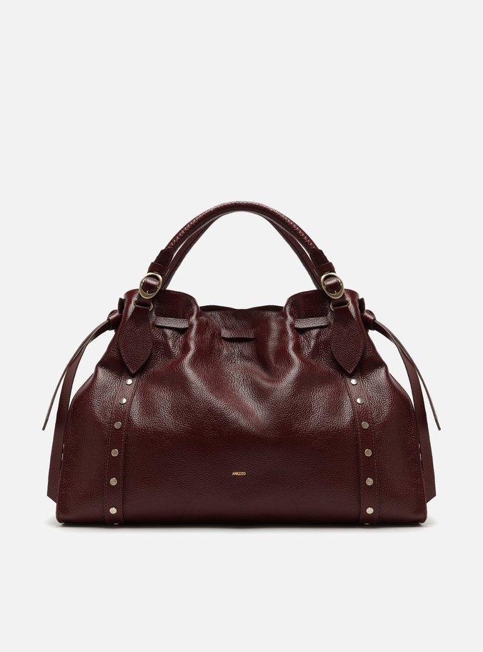 Bolsa Tote Vermelha Couro Grande Rebites