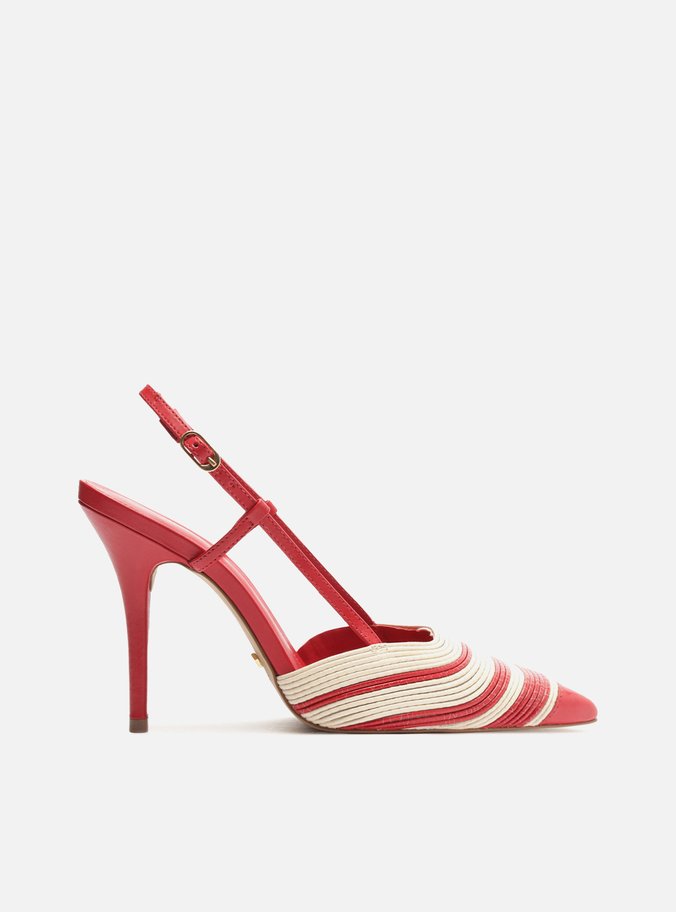 Scarpin Vermelho Couro Salto Alto Slingback Bicolor