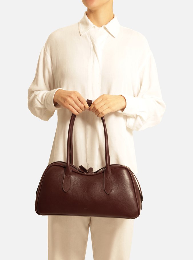 Bolsa Bowling Vinho Couro Grande Zíper Duplo