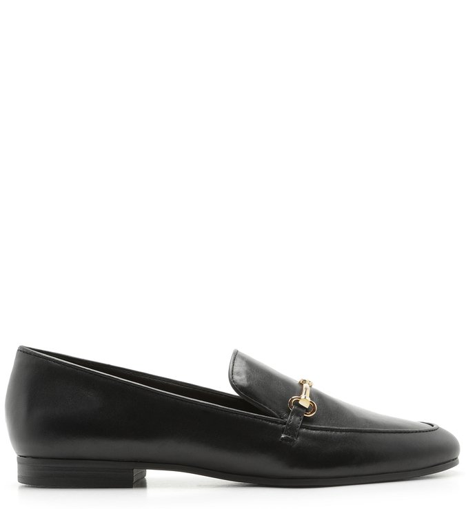 Mocassim Preto Couro Bico Bridão Ferragem